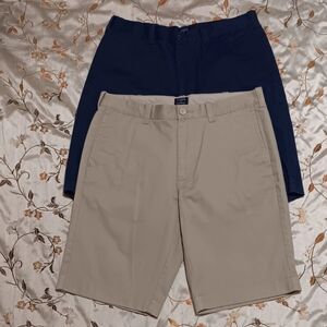 J. Crew Rivington Bundle(2) Shorts Sz33W Khaki/ Navy Blue Flat Front